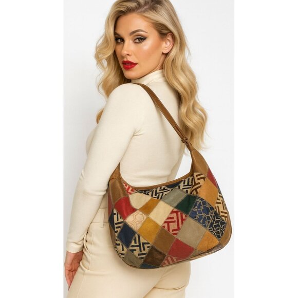Tignanello Patchwork Leather Hobo Shoulder Bag Handbag Purse WOMEN'S WOMAN'S - Picture 1 of 14